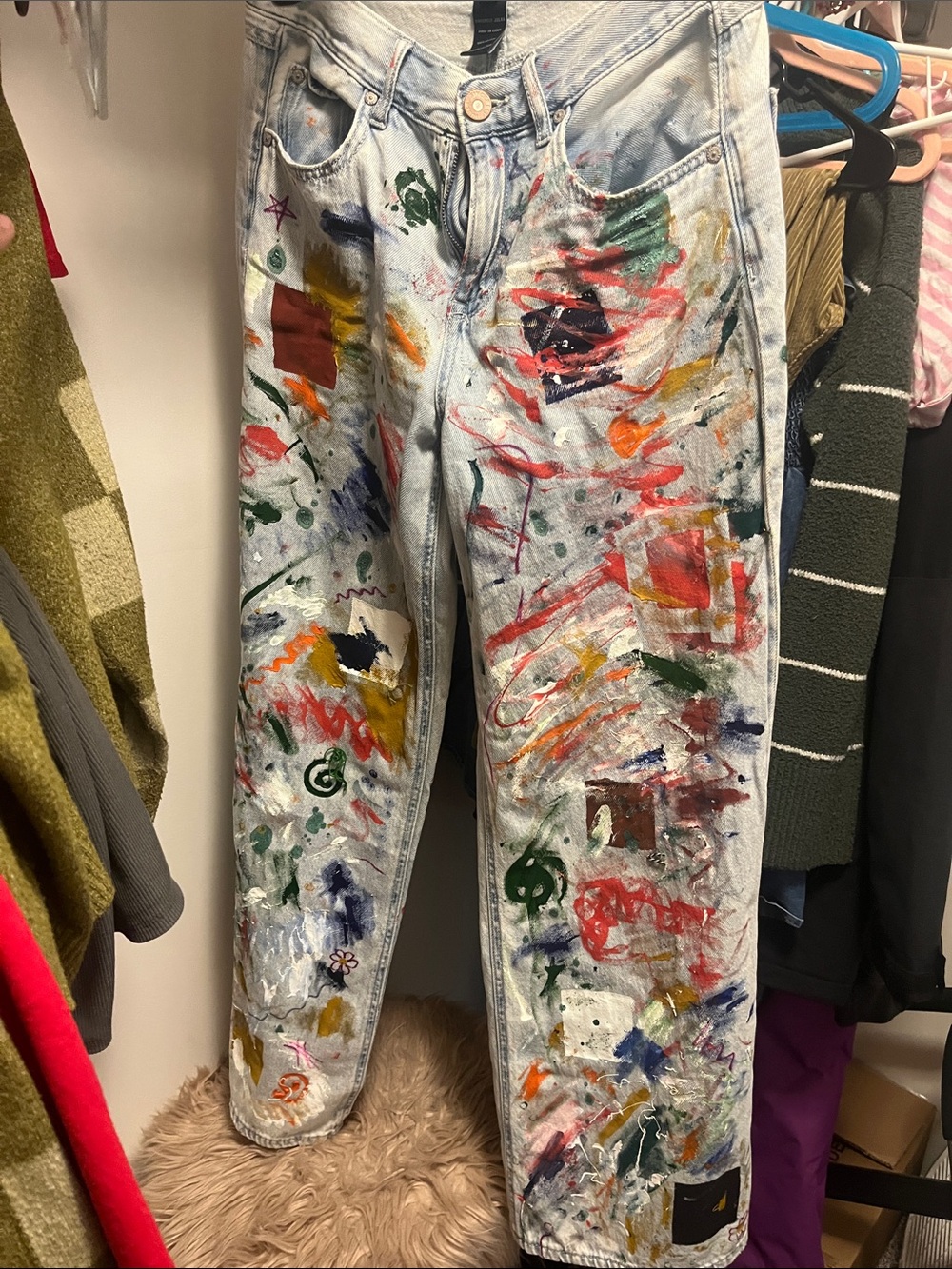 Sincerely Jules Light Wash Hand Painted Paint-Splatter Straight Leg Jeans